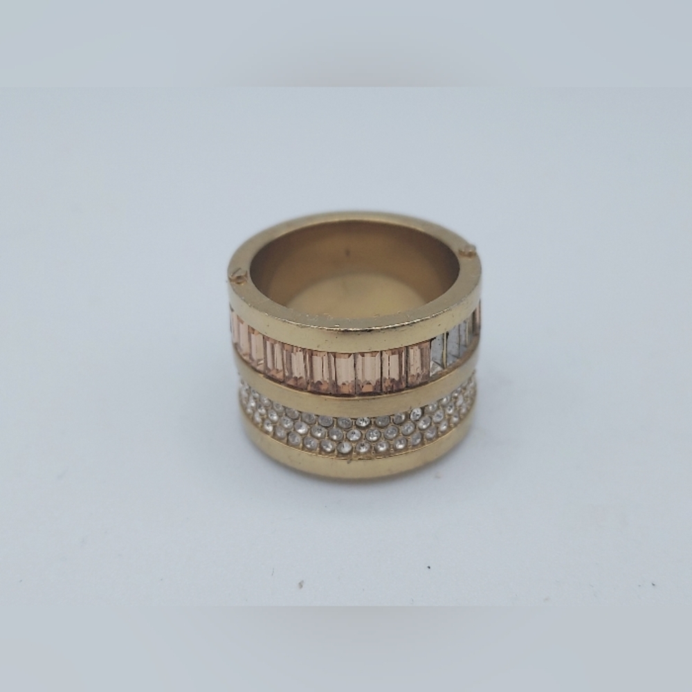 Michael Kors Detailed Rhinestone Elegant Gold  Band Ring Size 7